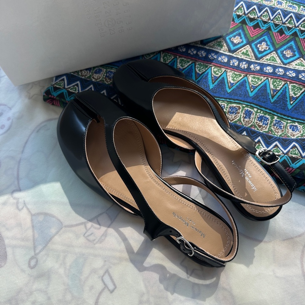 Maison Martin Margiela Black Leather Slingback Flats